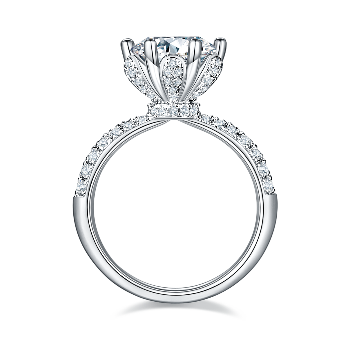 Straight arm luxury floral god S925 silver plated white gold moissanite diamond women's ring 3.0 carats D-class